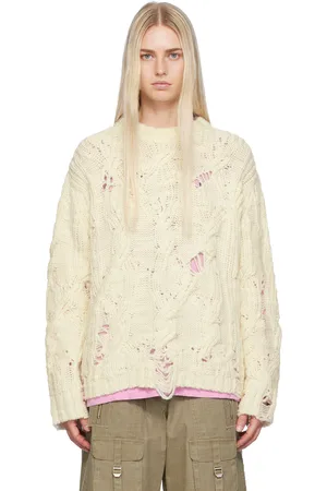 Acne Studios Pull blanc cassé à effet usé