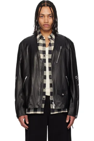 MASTERMIND Blouson noir en cuir sans col