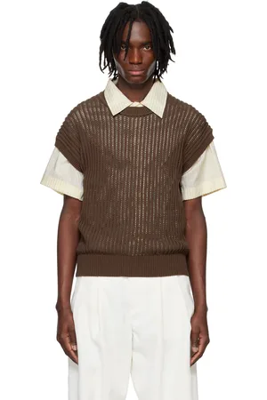 SYSTEM T-shirt brun en tricot à mancherons