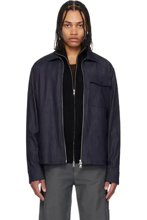 Moncler Blouson à manches longues bleu en denim à glissière