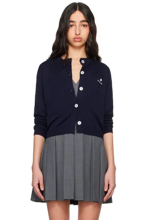 Shushu/Tong Cardigan bleu marine en tricot avec logo brodé
