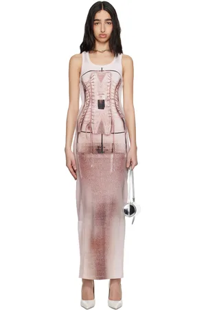 Jean Paul Gaultier Robe longue rose à image de corset trompe l