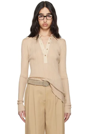 Totême Polo à manches longues beige en tricot à pattes à quatre boutons