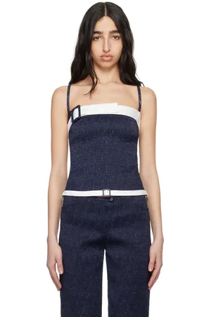 SUPER YAYA Débardeur Audrey bleu et bleu à pattes de style ceinture