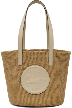 Chloé Grand cabas de style panier beige et blanc cassé à écusson à logo