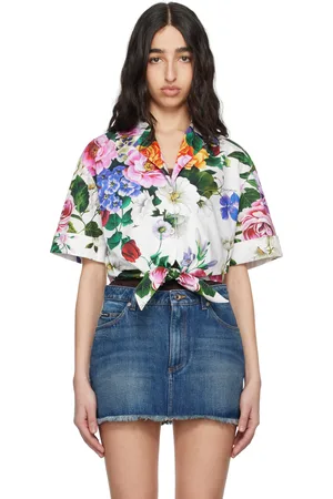 Dolce & Gabbana Chemise blanche en coton à motif fleuri et à attache à nouer