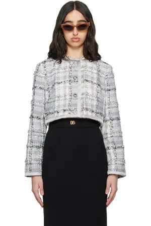 Dolce & Gabbana Blouson écourté gris en tweed Rachel à fils en Lurex et à carreaux