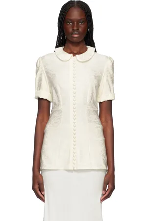 Jil Sander Chemise blanc cassé en viscose à motif fleuri en jacquard