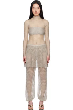 Alaïa Robe midi argentée en tricot à mailles ouvertes