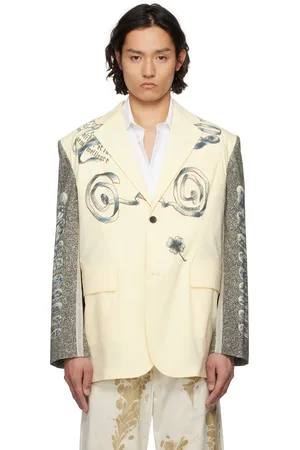 Jean Paul Gaultier Veston de complet beige à images à logo