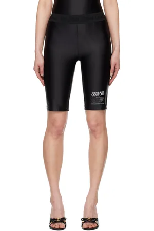 VERSACE Short noir à logo et texte imprimés