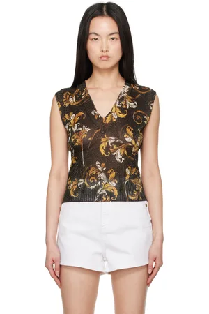 VERSACE Gilet noir en lurex à motif Outline Barocco