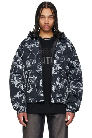 VERSACE Blouson réversible noir rembourré en duvet à motif Barocco