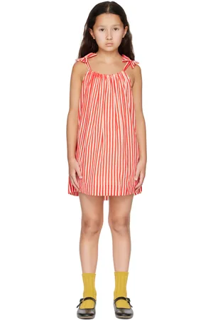 BONPOINT Enfant | Robe Eloise rouge et beige en crêpe à rayures