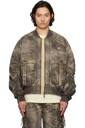 Feng Chen Wang Blouson aviateur utilitaire brun à effet lavé au sable