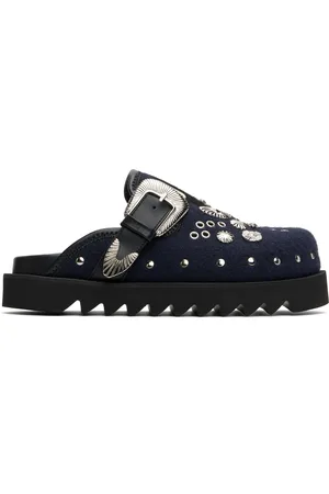 TOGA VIRILIS Flâneurs de style sabot noir et bleu marine à œillets en métal exclusifs à SSENSE