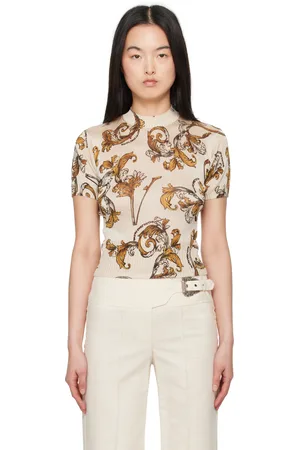 VERSACE Pull beige en lurex à motif Outline Barocco