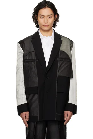 Feng Chen Wang Veston déconstruit noir à patchwork