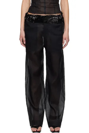 Edward Cuming Pantalon noir à patchwork et à taille élastique