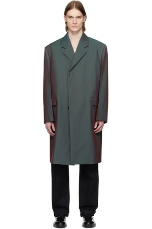 Jil Sander Manteau vert et bourgogne en sergé de cavalerie