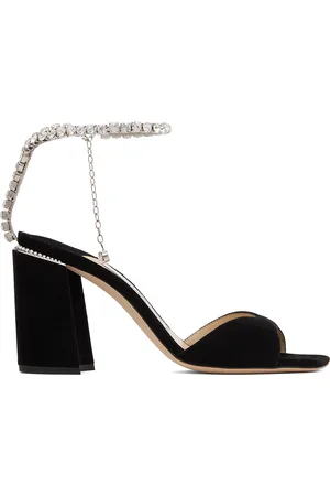 Jimmy Choo Sandales à talon bottier 85 noires à chaine Saeda