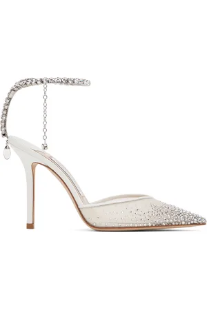 Jimmy Choo Chaussures à talon 100 blanc et argenté à chaine Saeda