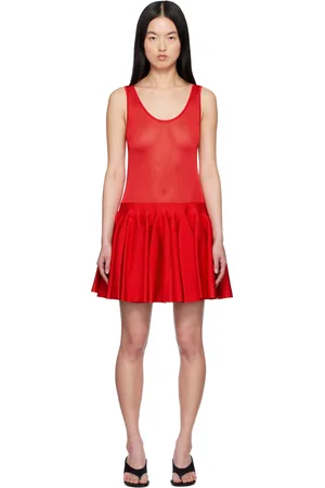 Alaïa Robe courte rouge en tricot à godets