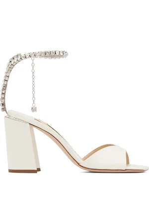Jimmy Choo Sandales à talon bottier 85 blanches à chaine Saeda