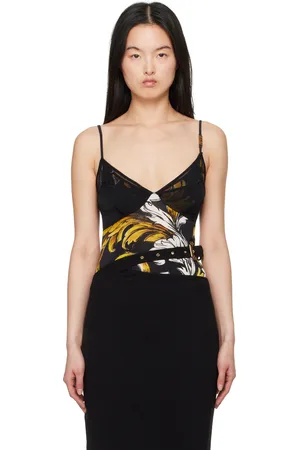 VERSACE Débardeur noir et jaune en filet à motif Outline Barocco