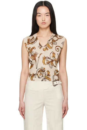 VERSACE Gilet beige en lurex à motif Outline Barocco