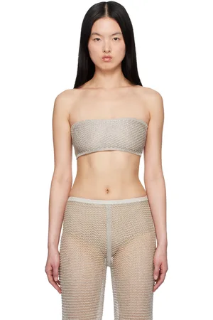 Alaïa Haut de style soutien-gorge argenté en tricot à mailles ouvertes