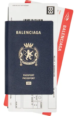 Balenciaga Long portefeuille en forme de passeport bleu marine à appliqué de style billets d