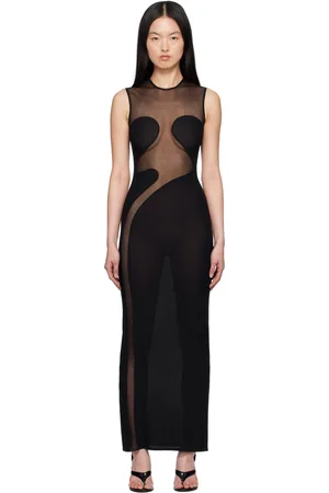 Alaïa Robe longue moulante noire en tricot