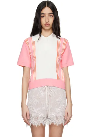 Anna Sui Polo à manches courtes Amalfi rose et blanc en tricot