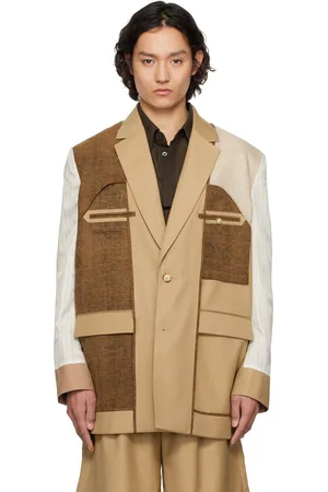 Feng Chen Wang Veston déconstruit beige à patchwork