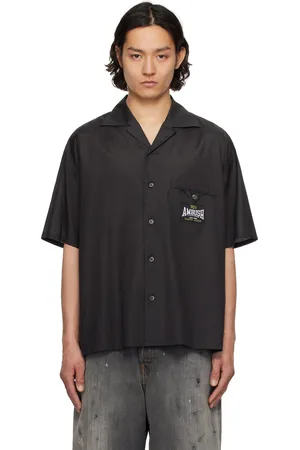 AMBUSH Chemise à manches courtes noire en satin