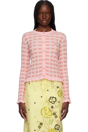 Maison Kitsuné Cardigan rose en natté à carreaux