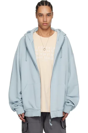 Maison Margiela Pull à capuche bleu à logo brodé