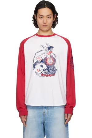AMBUSH T-shirt à manches raglan longues blanc et rouge