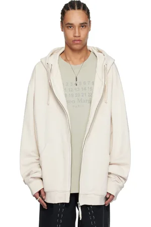 Maison Margiela Pull à capuche beige à logo brodé