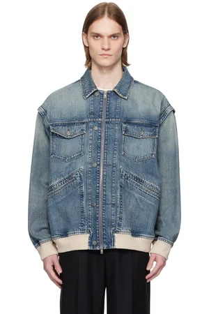 Golden Goose Blouson bleu en denim à effet délavé - Journey