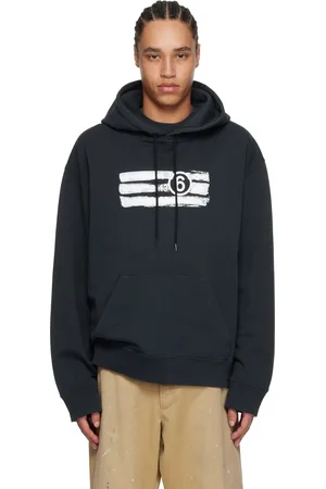 Maison Margiela Pull à capuche noir à logo imprimé