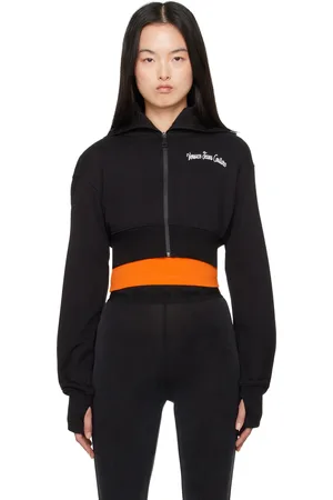 VERSACE Pull à capuche écourté noir à glissière et à logo brodé