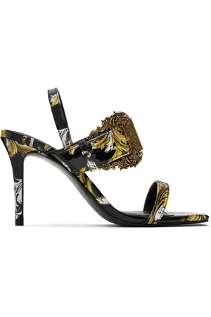 VERSACE Sandales à talon aiguille Emily noires à motif Logo Couture