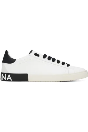 Dolce & Gabbana Baskets rétro Portofino blanc et noir en cuir de veau