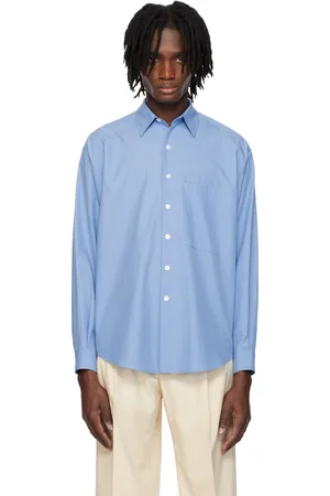 Auralee Chemise surdimensionnée bleue en sergé de coton Finx lavé