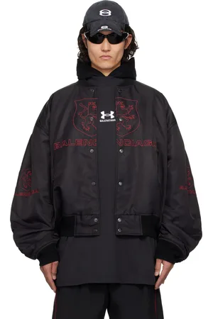 Balenciaga Blouson aviateur de style teddy noir à logos Lion Club