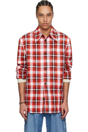 Bottega Veneta Blouson structuré rouge et blanc en coton à carreaux