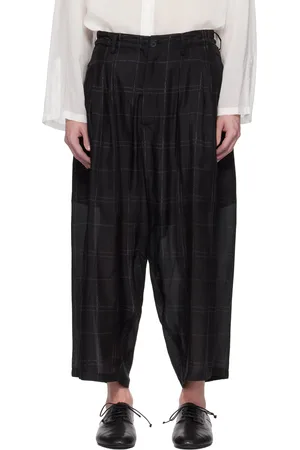 YOHJI YAMAMOTO Pantalon noir à carreaux et à plis - POUR HOMME