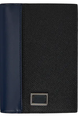 Dolce & Gabbana Étui pour passeport noir et bleu marine en cuir Dauphine